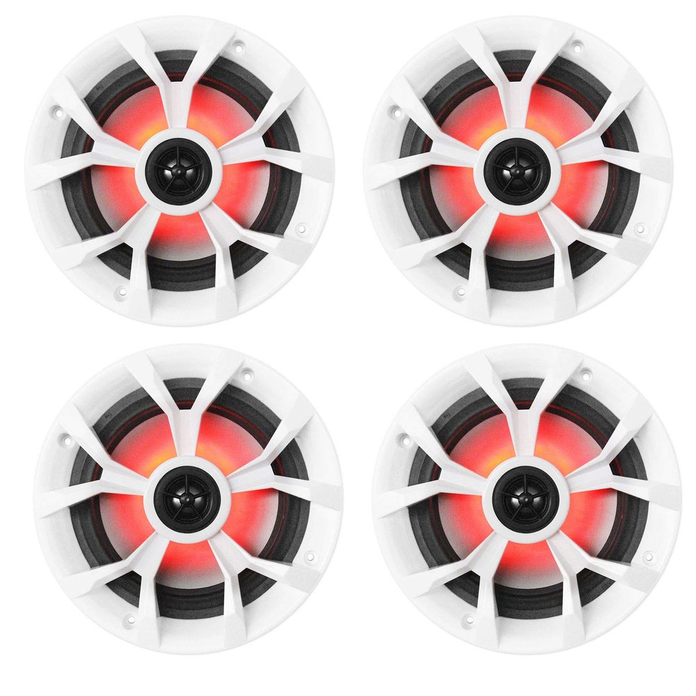 Rockville RKL65MBW 700-Watt 6.5 in Marine Boat Speakers with LED Lights, Black and White Grilles, IP66 Waterproof, UV Resistant, Rustproof Design for Boats and Outdoor Audio, 4-Piece