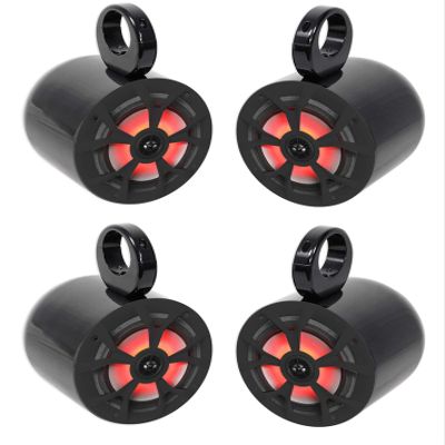 Rockville RKL65MBW Bundle: (2) Pairs 6.5 in 700-Watt Peak/350-Watt RMS Marine Boat Speakers with LED, (2) Pairs MAC65B 6.5 in Black Aluminum Wakeboard Tower Speaker Pods, 4-Items