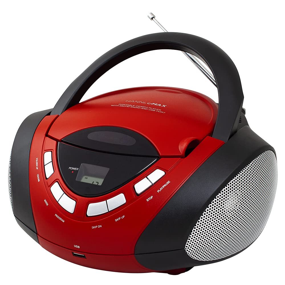 HANNLOMAX HX-320CD CD/MP3 Boombox, Radio, USB Port (Red/Black)