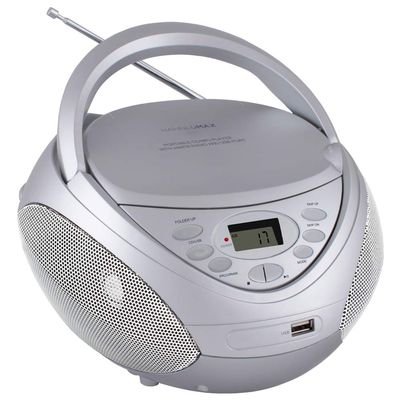 HANNLOMAX HX-326CD CD/MP3 Boombox with Radio and USB Port (Silver)