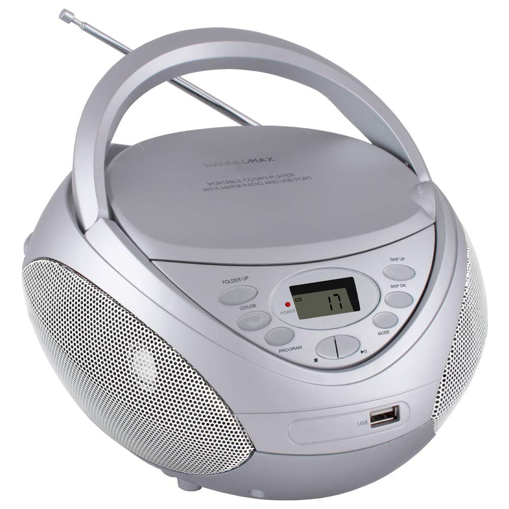 HANNLOMAX HX-326CD CD/MP3 Boombox with Radio and USB Port (Silver)