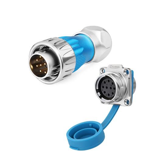 CNLINKO 10 Pin Power Industrial Circular Connector, Male Plug & Female Panel Mount Receptacles Socket Jack, Outdoor Waterproof IP67, AC DC, Zinc Alloy Metal Case, Heavy Duty