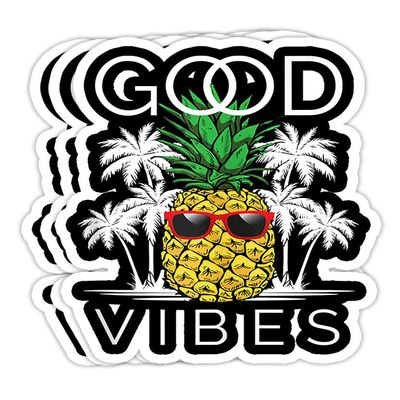 Chilli Purple Hawaii Inspired Pineapple with Sunglasses Palm Tree Gift Decorations - 4x3 Vinyl Stickers, Laptop Decal, Water Bottle Sticker (Set of 3)