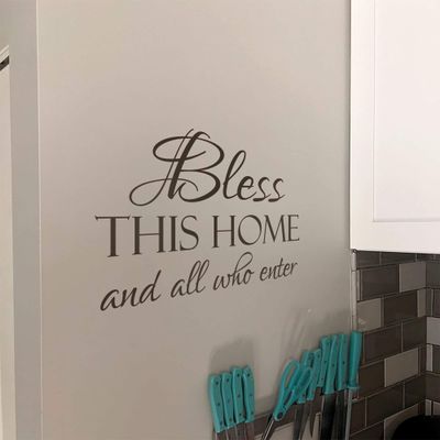 Blessing Scripture Home Wall Decor - Wall Decal for Living Room Bible Verse Home Stickers Removable Wallpaper Bless This Home and All Who Enter Decal, q20