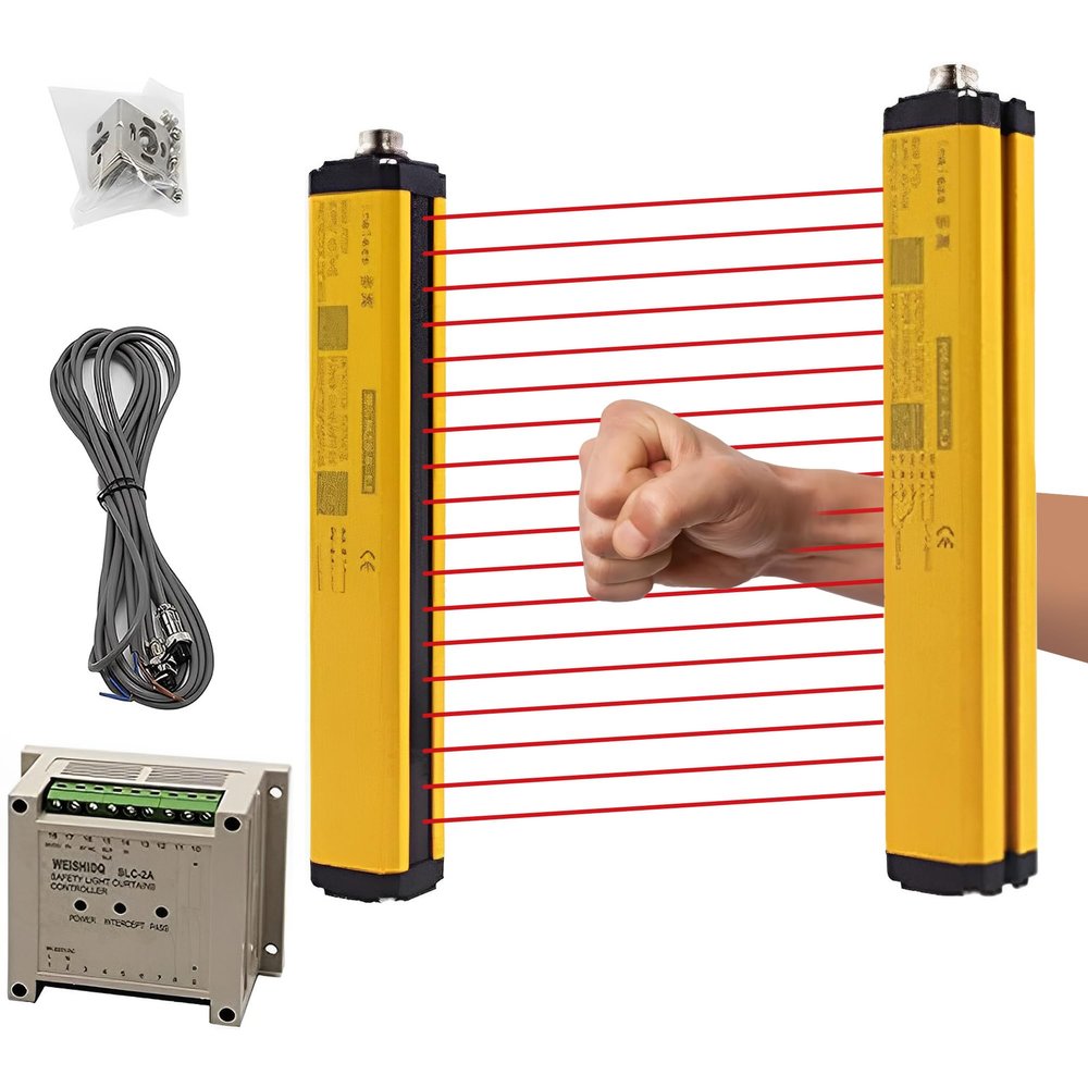 CGOLDENWALL Safety Light Curtain Sensor Light Screen Sensor Infrared Radiation Detector Safety Grating Punch Protector Hand Protection (Beams: 18, Beam Pitch: 40mm)