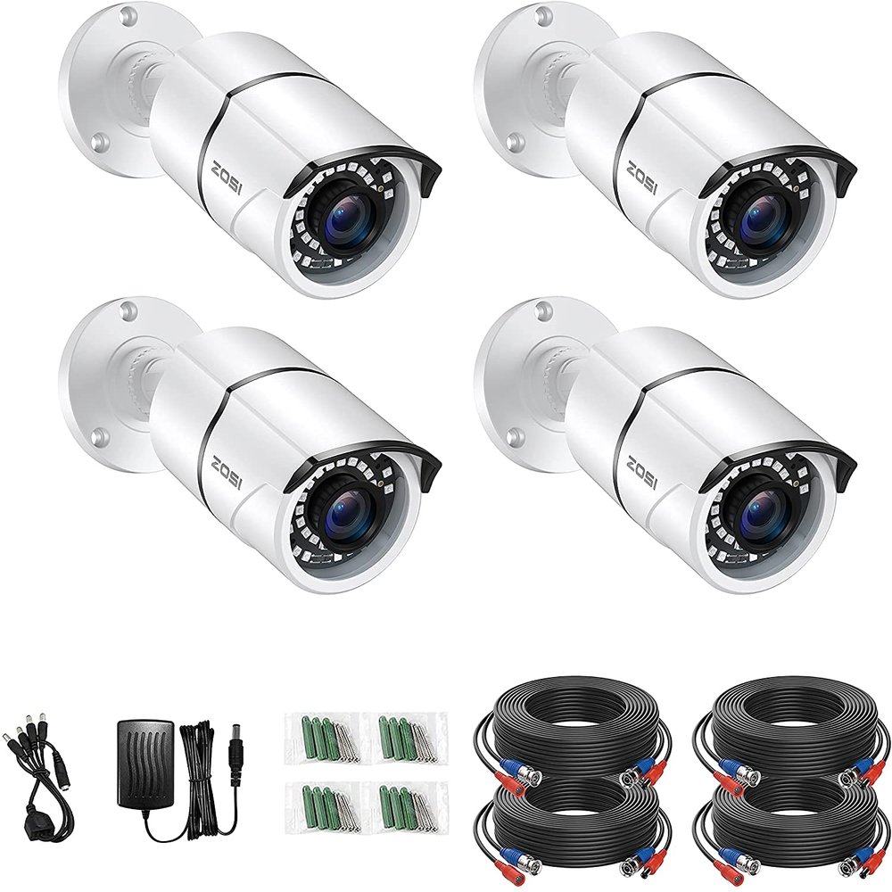 ZOSI 4 Pack 1080P 2.0MP Outdoor Indoor 3.6mm 36PCS Infrared IR Lens Day Night CCTV IR Cut Surveillance Security Camera Compatible for TVI DVR (Renewed)