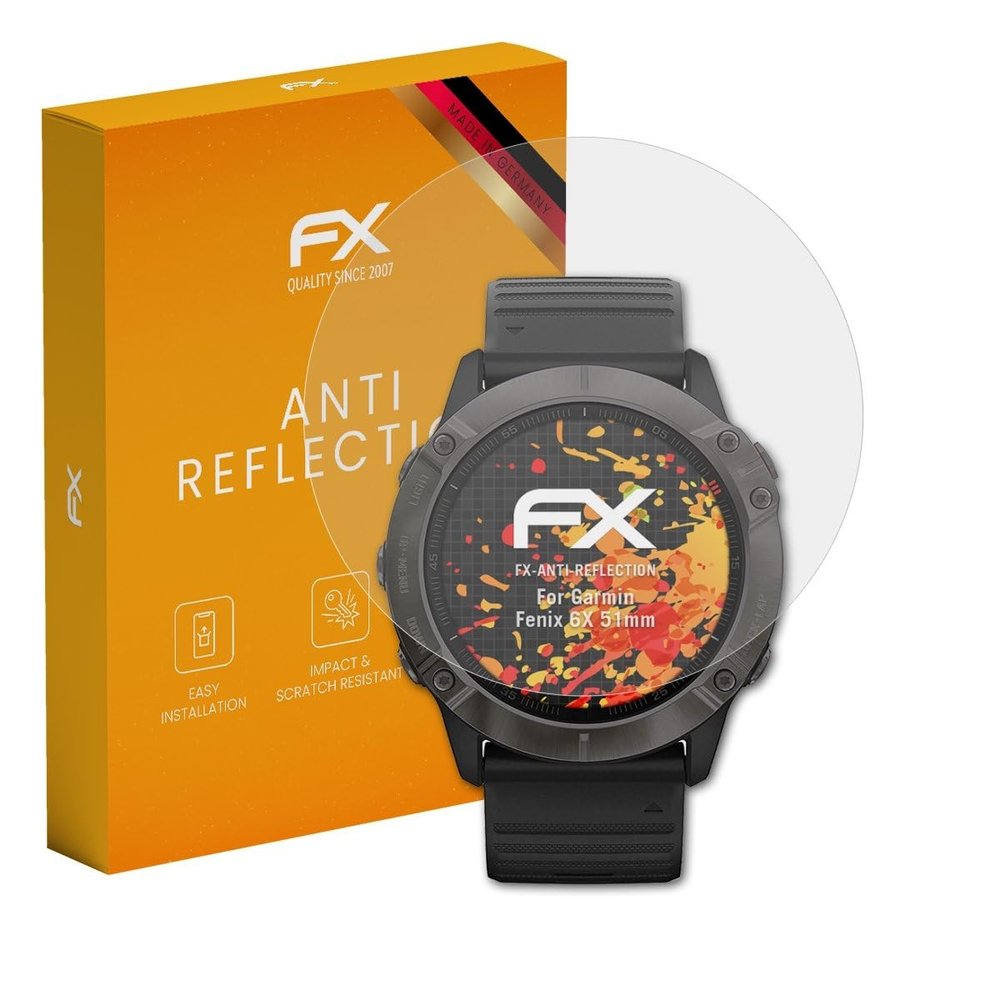 atFoliX Screen Protector compatible with Garmin Fenix 6X 51mm Screen Protection Film, anti-reflective and shock-absorbing FX Protector Film (3X)