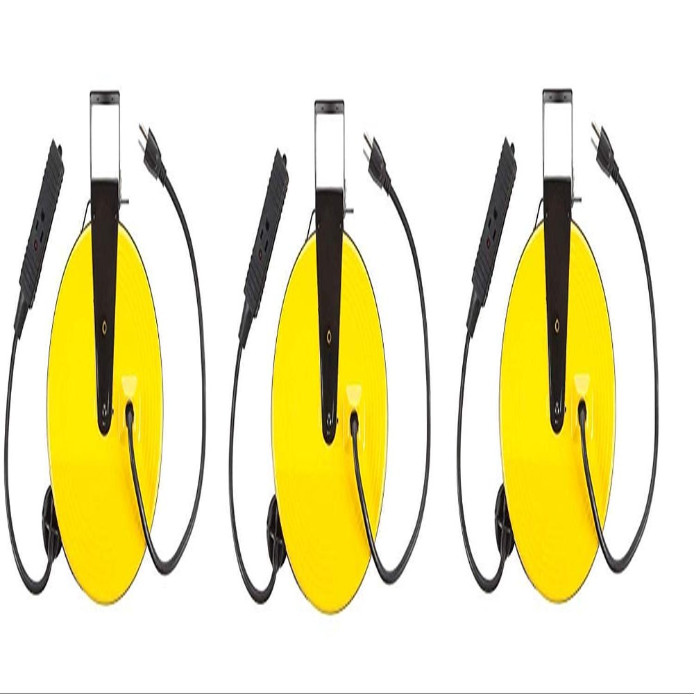 Bayco SL-800 Retractable Metal Cord Reel with 3 Outlets - 30 Foot (Pack of 3)