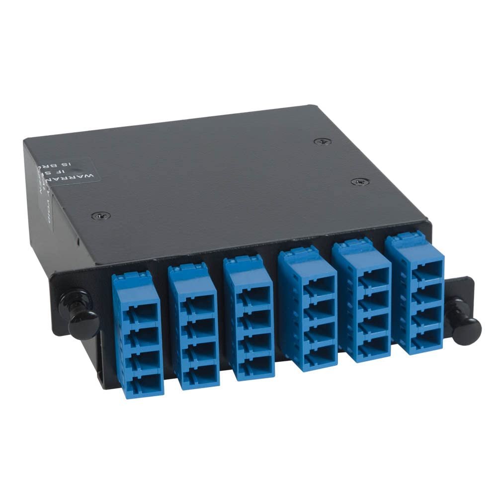 ICC LC MPO Fiber Optic Cassette, 24 Fiber OS2 Singlemode, Blue LC Duplex Adapters, Staggered Push Pin Design Fiber Enclosures and Patch Panels