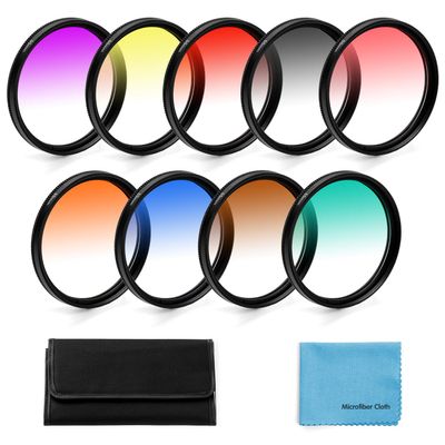 67mm Graduated Color Filters Kit 9 Pieces Gradual Colour Lens Filter Kit Set Accessory for Canon Nikon Sony Pentax Olympus Fuji DSLR Camera + Lens Filter Pouch +Lens Cleaning Cloth