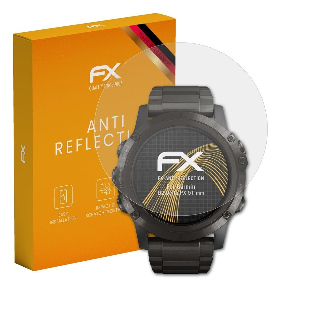 atFoliX Screen Protector compatible with Garmin D2 Delta PX 51 mm Screen Protection Film, anti-reflective and shock-absorbing FX Protector Film (3X)