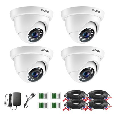 ZOSI 4 Pack 2MP 1080p HD-TVI Home Security Camera Outdoor Indoor 1920TVL, 24PCS LEDs, 80ft Night Vision, 90View Angle, Weatherproof Surveillance CCTV Dome Camera