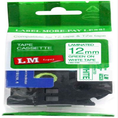 1/Pack LM Tapes - LMe236 Premium 1/2" Green Print on White Label Compatible with P-Touch TZe-236 Tape TZ236 and Includes a Nice Tape Color/Size Guide. Replaces 12mm 0.47 Laminated