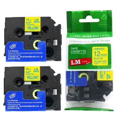 2/Pack LM Tapes - LMe633 Premium 1/2" Blue Print on Yellow Label Compatible with P-Touch TZe633 Tape TZ633 and Includes a Nice Tape Color/Size Guide. Replaces 12mm 0.47 Laminated