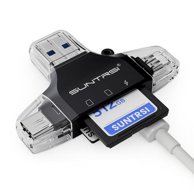 4 in 1 SD Card Reader for iPhone ipad Android Mac PC Camera,Micro SD Card Reader SD Card Adapter Portable Memory Card Reader Trail Camera Viewer for SD and TF Card