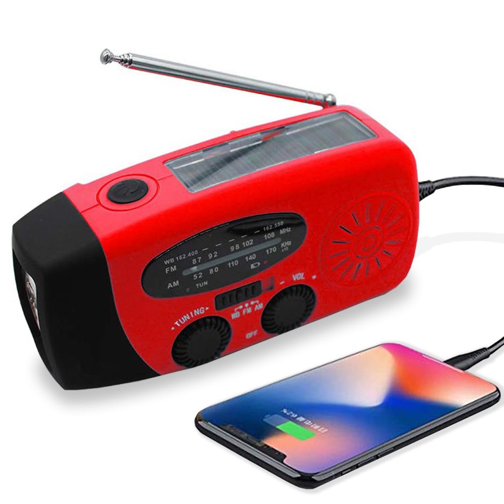 2000mAh NOAA Emergency Weather Radio, Portable Hand Crank Solar Powered AM/FM Radio, Rechargeable Phone Charger with LED Flashlight & SOS Alarm for Hurricane Earthquake Home Outdoor Survival