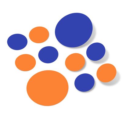 Blue/Orange Vinyl Wall Stickers - 2 & 4 inch Circles (60 Decals)
