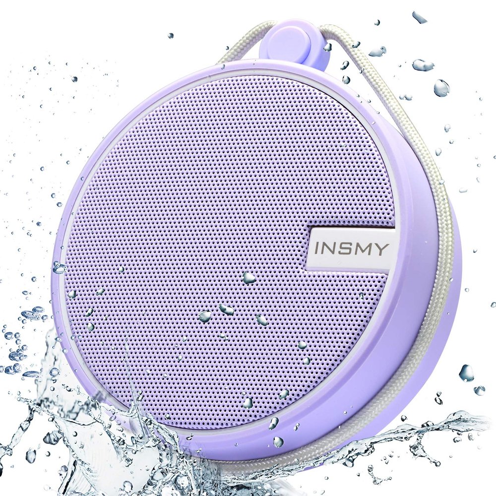 INSMY C12 IPX7 Waterproof Shower Bluetooth Speaker, Portable Small Speaker, Speakers Bluetooth Wireless Loud Clear Sound Support TF Card Suction Cup for Kayak Canoe Beach Gift (Purple)