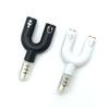 2 PCS Headphone Microphone Splitter, U Shape 3.5mm Y Splitter for Audio Stereo Headphone and Mic for All of 3.5mm Jack Devices Black and White view 1
