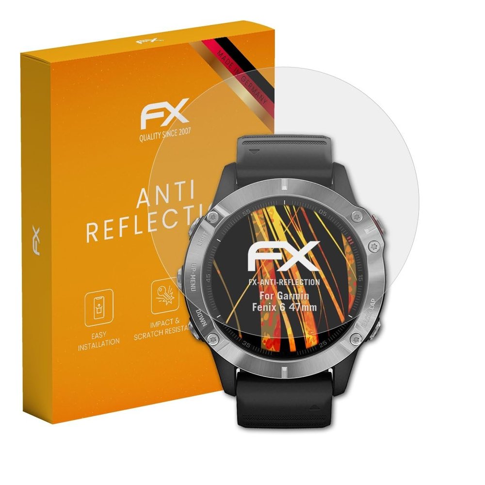 atFoliX Screen Protector compatible with Garmin Fenix 6 47mm Screen Protection Film, anti-reflective and shock-absorbing FX Protector Film (3X)