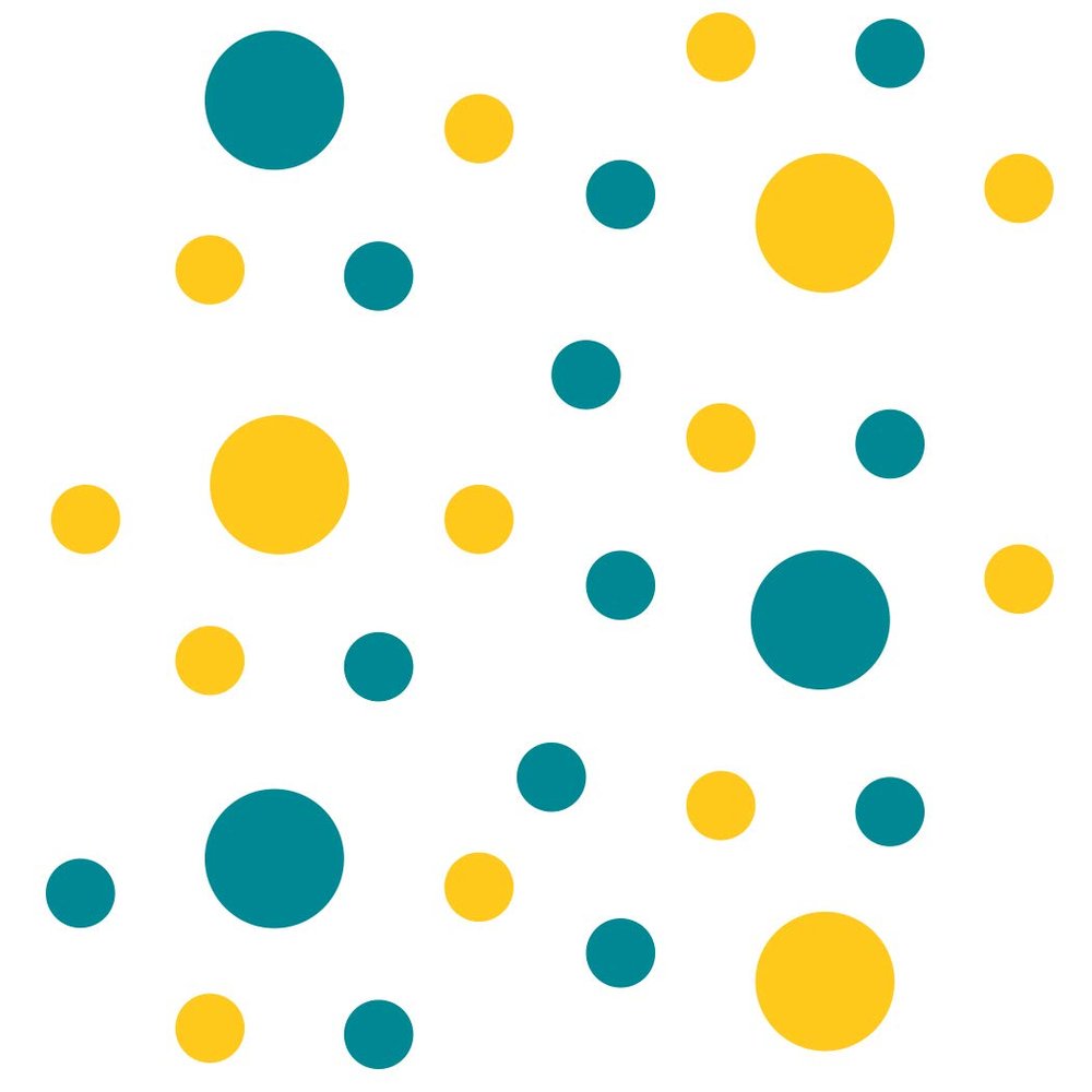 DecalVenue.com Turquoise/Yellow Vinyl Wall Stickers - 2 & 4 inch Circles (150 Decals)