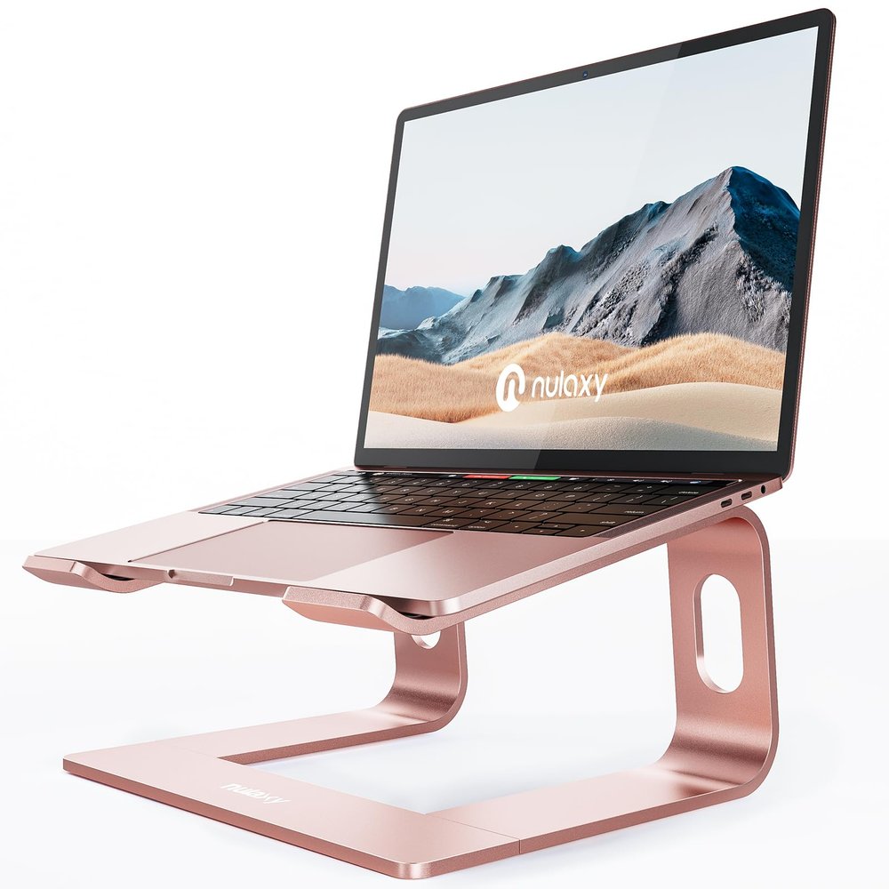 Nulaxy Laptop Stand, Ergonomic Aluminum Laptop Computer Stand, Detachable Laptop Riser Notebook Holder Stand Compatible with MacBook Air Pro, Dell XPS, HP, Lenovo More 10-16 Laptops - Rose Gold