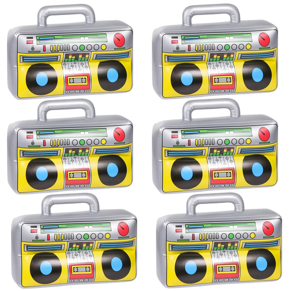 6 PCS Inflatable Boombox - 80s 90s Party Supplies Decorations Inflatable Boom - Rappers Hip Hop B-Boys Costume Accessories (16.5 Inches)