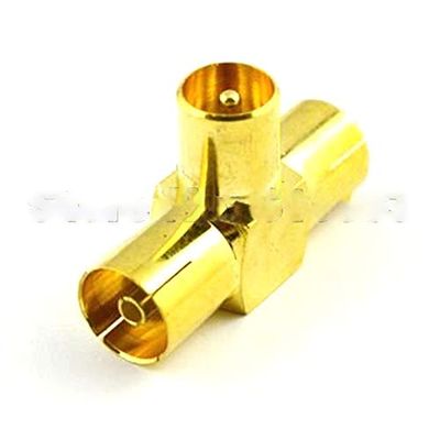 (5 Pieces/lot) IEC PAL DVB-T TV Male to 2 Female Jack Splitter 3 Way goldplated Adapter Connector