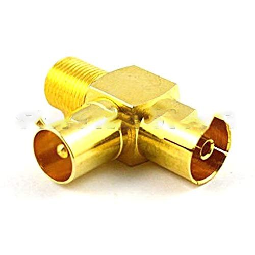 (5 Pieces/lot) F Female Jack to IEC PAL DVB-T TV Male/Female Jack Splitter 3 Way goldplated Connector Adapter