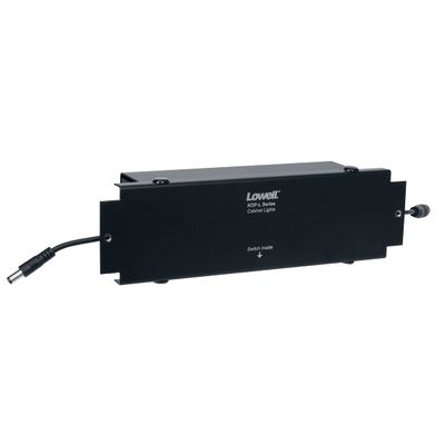 Lowell KOP-L-PSW Knockout Panel with LED Lighting; 10-Inch Wide Steel Panel; Power Supply (12VDC, 1A Output) Included; Proximity Switch for Automatic Activation; Black Powder Epoxy Finish