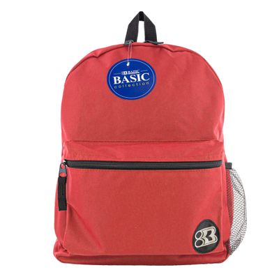 BAZIC PRODUCTS School Backpack 16" Red, Lightweight School Bag Padded Back & Adjustable Strap for Students, Travel Bag Fit A4 Notebook, 12-Pack
