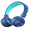 iClever BTH03 Kids Bluetooth Headphones, Colorful LED Lights, 35H Playtime, Bluetooth 5.4, Type C Fast Charging, Safe Volume, Stereo Sound Mic, On Ear Kids Wireless Headphones for iPad Airplane, Blue view 1