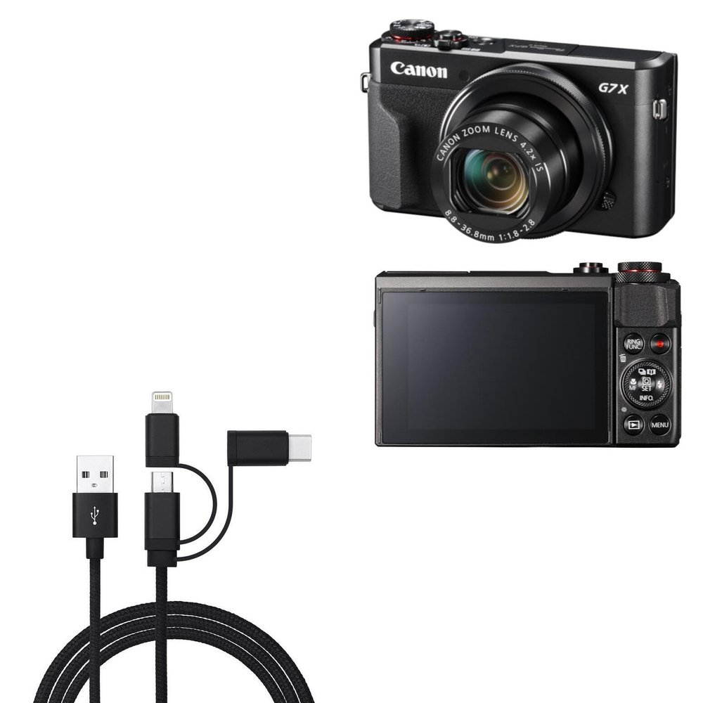 BoxWave Cable Compatible with Canon PowerShot G7 X Mark III - AllCharge 3-in-1 Cable - Jet Black