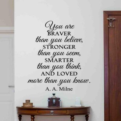 Kellysdesigns You are Braver Than You Believe Wall Decal A A Milne Quote Vinyl Sticker Poster Nursery Sign Playroom Gifts Game Room Pooh Wall Decor Nursery Wall Art Baby Room Mural 1078