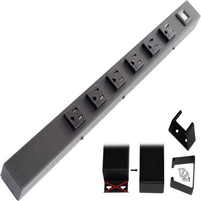 24" Hardwired Power Strip (NO Power Cord), 6 Tamper Resistant Outlets (NEMA 5-15R - NOT 20Amp), NO Ears (Without mounting tabs on Both Ends), USB, Black