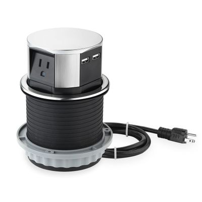 Link2Home Space Saver Pop Up-Outlet, 3 Power Outlets 15 Amp, 2 USB Ports 2.4 Amp, Overload Protection, Splash Resistant EM-PU-100E