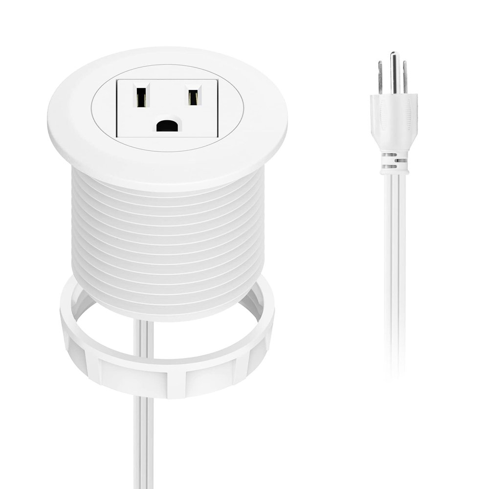 Mini Desktop Power Hub Grommet, Desk Outlet Charge Stantion Build-in 1 US Standard Outlet with 6.56 FT Extension Power Cord,Recessed Power Strip Socket for Table Cabinet Sofa Nightstands