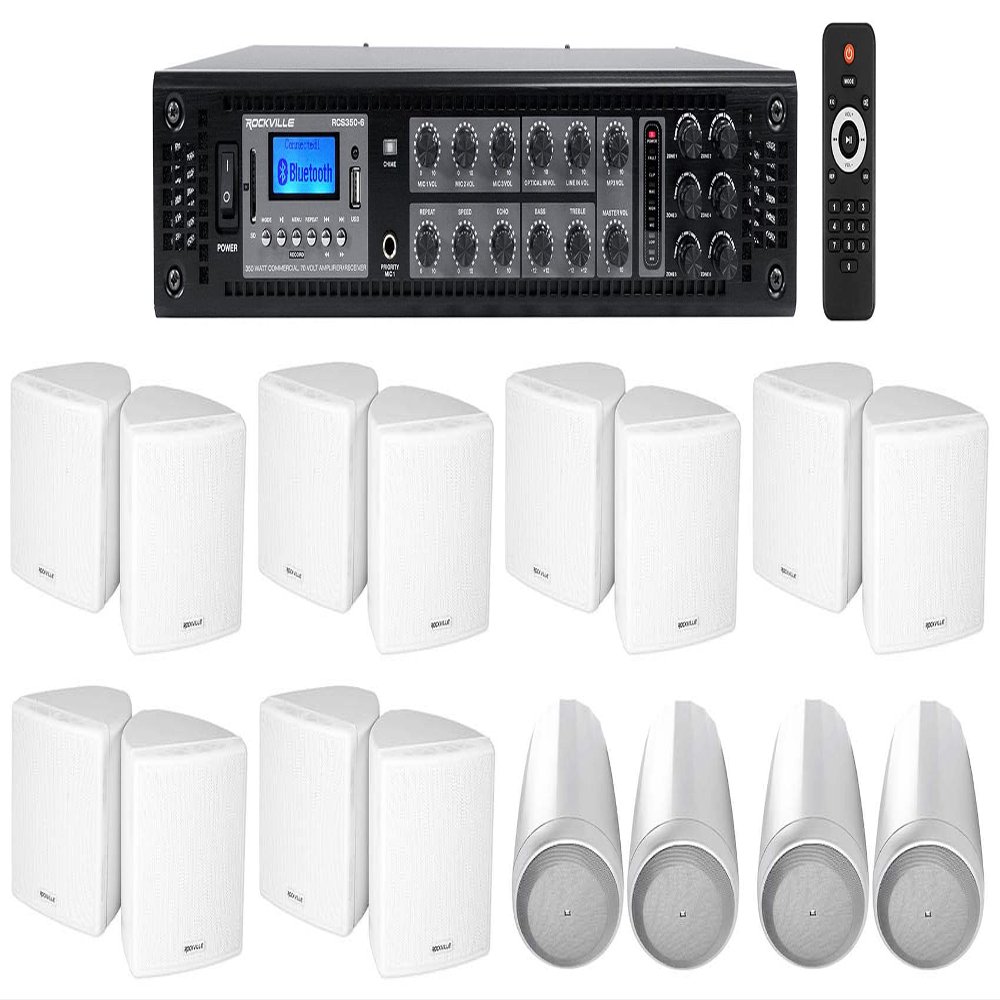 6-Zone Amp+12 3.5" White Cube+4 JBL Pendant Speakers for Restaurant/Bar/Cafe
