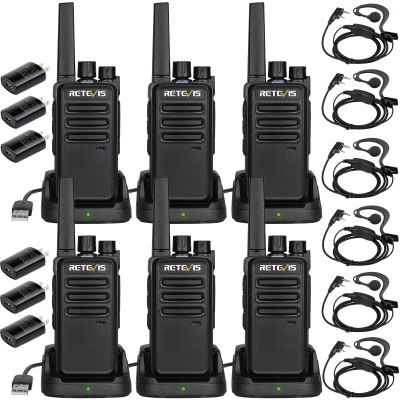 Retevis RT68 Two Way Radios with Earpiece, Heavy Duty Walkie Talkies for Adults, Compact 2 Way Radio Long Range Rechargeable with USB Charging Base, for Restaurant Church Security School (6 Pack)