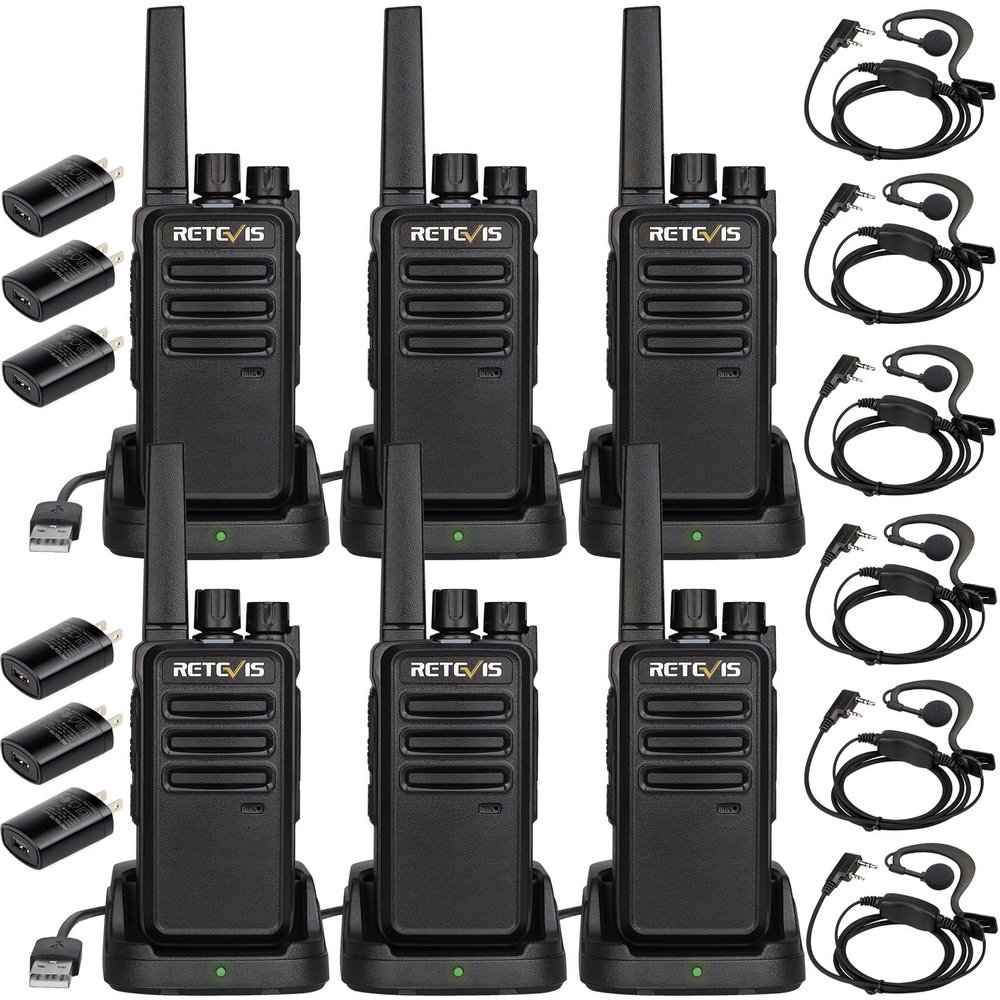 Retevis RT68 Two Way Radios with Earpiece, Heavy Duty Walkie Talkies for Adults, Compact 2 Way Radio Long Range Rechargeable with USB Charging Base, for Restaurant Church Security School (6 Pack)