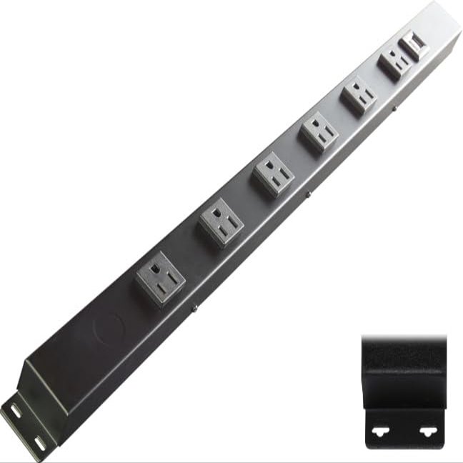 24" Hardwired Power Strip (NO Power Cord), 6 Horizontal Outlets (NOT Tamper Resistant), with Ears (with mounting tabs on Both Ends), 15A (NOT a 20 Amp Unit), with USB, Black