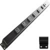 24" Hardwired Power Strip (NO Power Cord), 6 Horizontal Outlets (NOT Tamper Resistant), with Ears (with mounting tabs on Both Ends), 15A (NOT a 20 Amp Unit), with USB, Black view 1