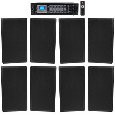 Rockville RCS180-6 Bundle: 180-Watt 6-Zone 70V Commercial Restaurant Bluetooth Amplifier, (4) Pairs RockSlim 70B Black 5.25" 70V Wall Speakers for Cafe Systems, 5-Items
