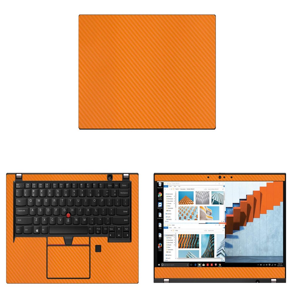 Decalrus - Protective Decal for Lenovo ThinkPad X390 / X395 (13.3" Screen) Laptop Orange Carbon Fiber Skin case Cover wrap CFlenovoThnkpad13_X390Orange