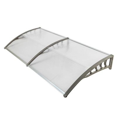 Thaisan7 Window Door Deck Shelter Sunshade Polycarbonate Canaopy for Outdoor Manaual Patio Awning Home Liveing Room Decore Improvement-200Lx100Wx25cmH Transparent + Gray Bracket