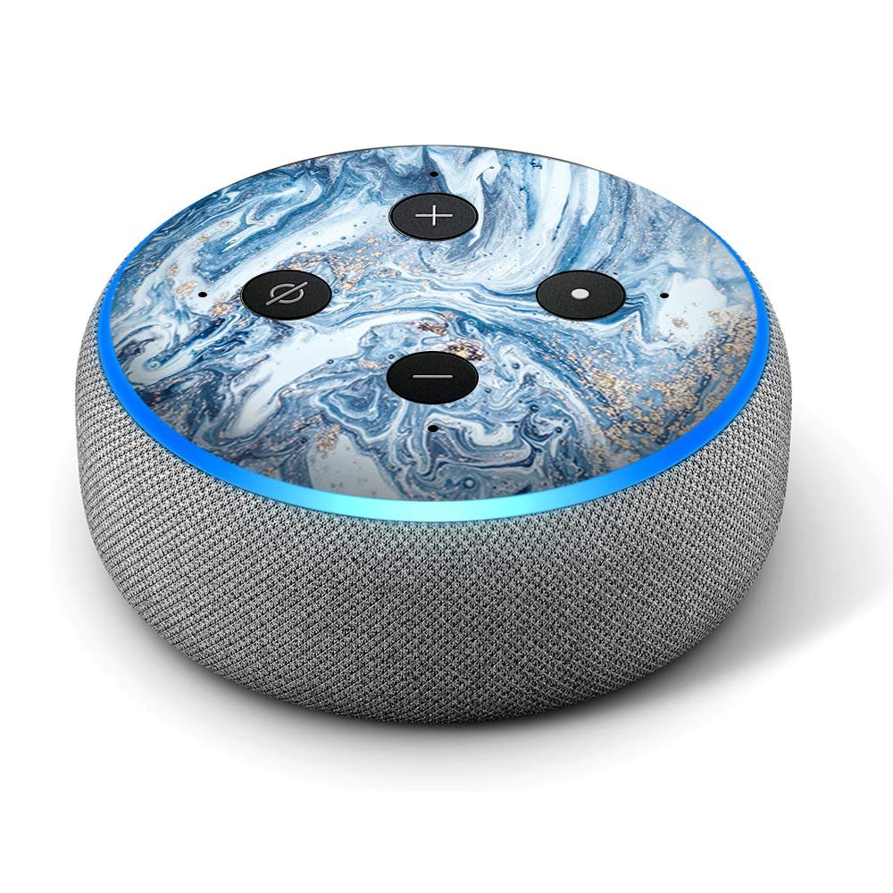 Blue Gold Marble - Vinyl Decal Skin Compatible with Amazon Echo Dot 3rd Generation Alexa - Decorations for Your Smart Home Speakers, Great Accessories Gift for mom, dad, Birthday, Kids