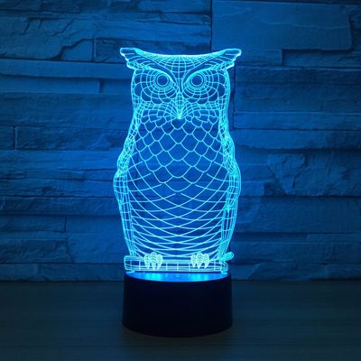 Jinnwell 3D Owl Eagle Night Light Lamp Illusion 7 Color Changing Touch Switch Table Desk Decoration Lamps Led Christmas Gift with Acrylic Flat ABS Base USB Cable Toy