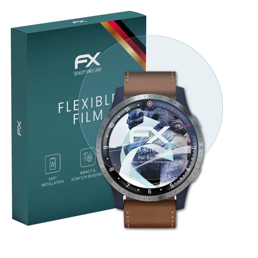 atFoliX Screen Protector compatible with Garmin Legacy Hero Series First Avenger Protector Film, ultra clear and flexible FX Screen Protection Film (3X)