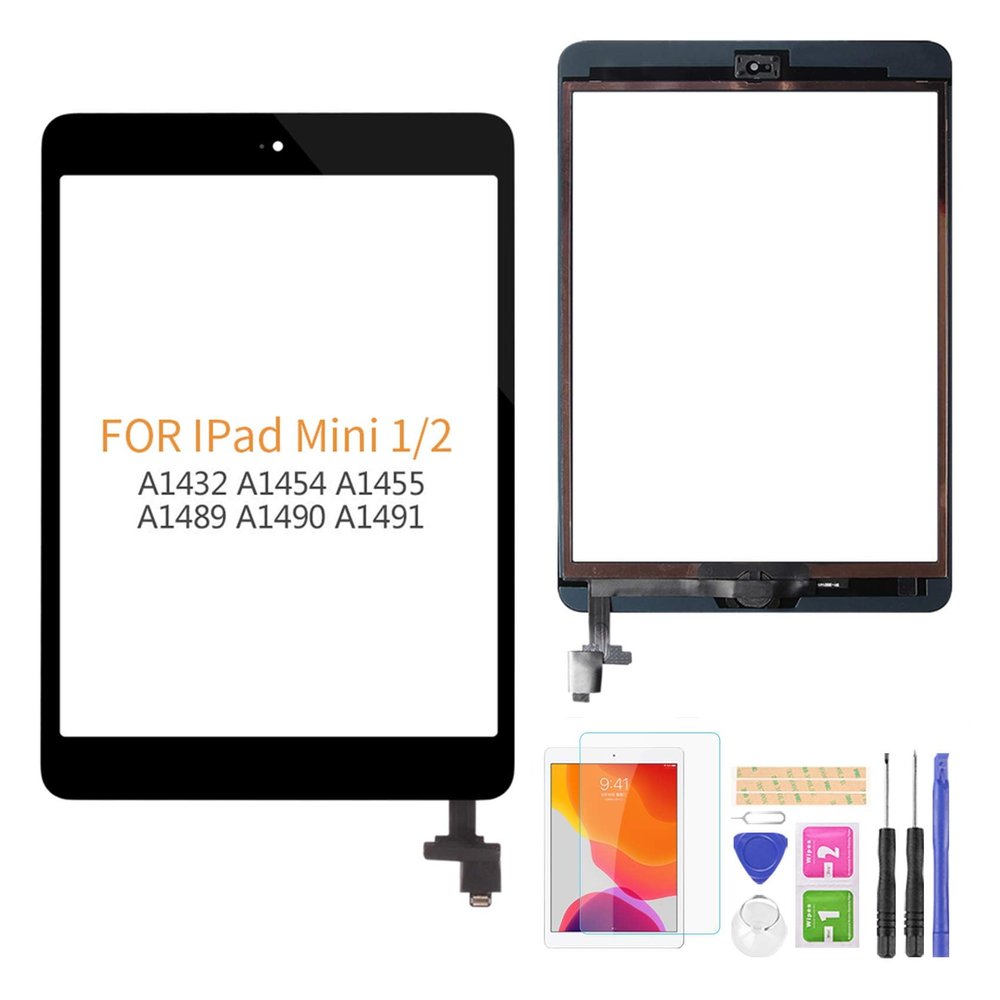 A-MIND Screen Replacement For IPad Mini 1 A1432 A1454 A1455/IPad Mini 2 A1489 A1490 A1491 Touch Digitizer Parts, Include IC Chip,Home Button,Cameral Holder,with Screen Protector+Repair Tools (Black)