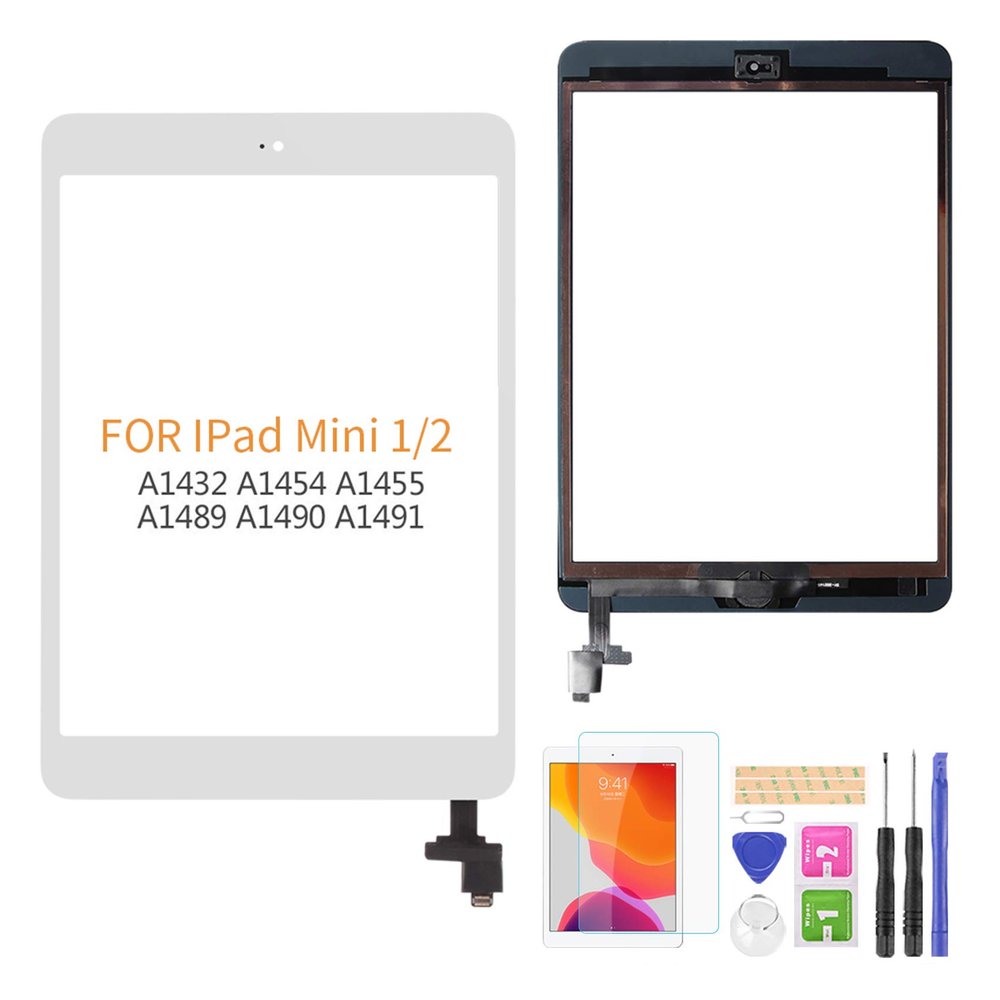 A-MIND for IPad Mini 1 A1432 A1454 A1455/IPad Mini 2 A1489 A1490 A1491 Touch Screen Replacement Parts, Include IC Chip,Home Button,Cameral Holder,with Free Screen Protector+Repair Tools(White)